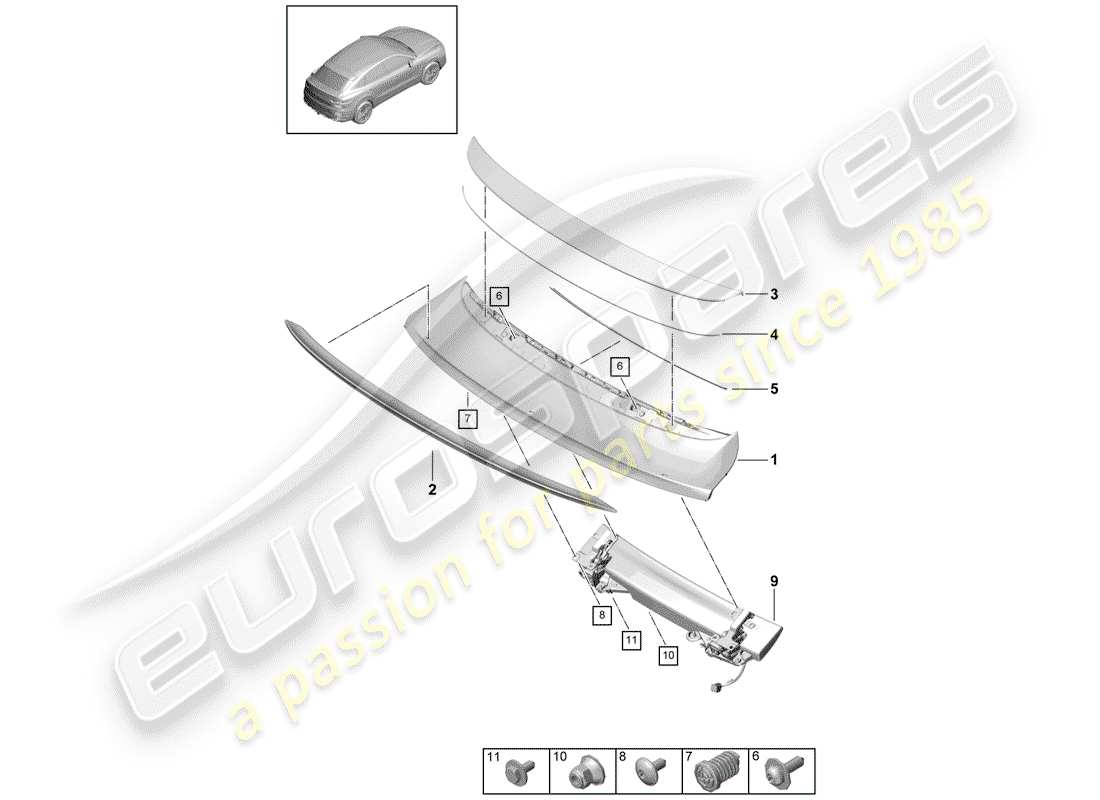 porsche cayenne e3 (2019) rear spoiler part diagram