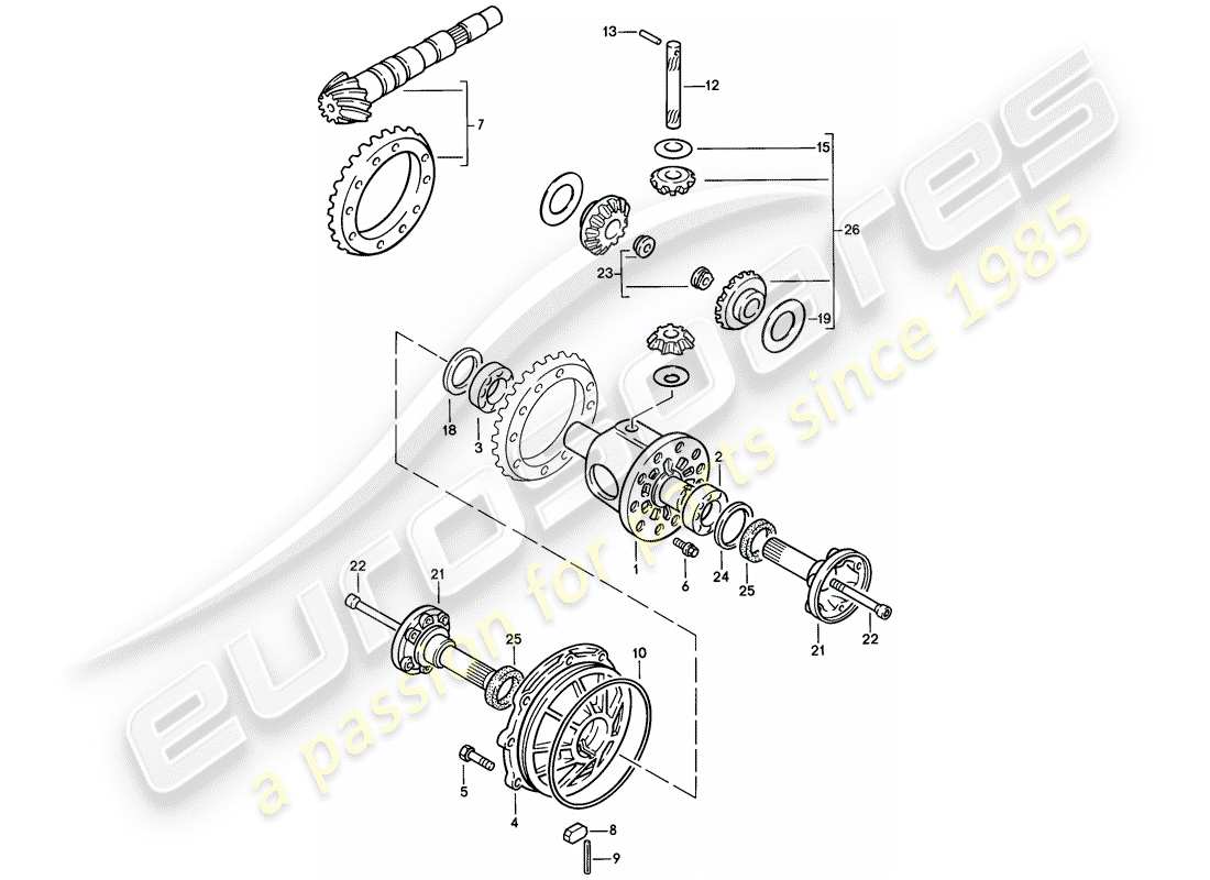 porsche 924 (1976) differential - 4-speed parts diagram