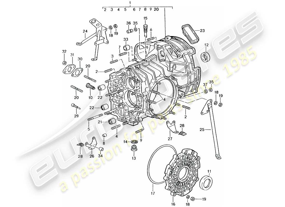porsche 964 (1994) replacement transmission - ready for installation - transmission case part diagram