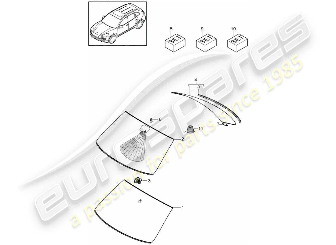 porsche cayenne e2 (2013) window glasses part diagram