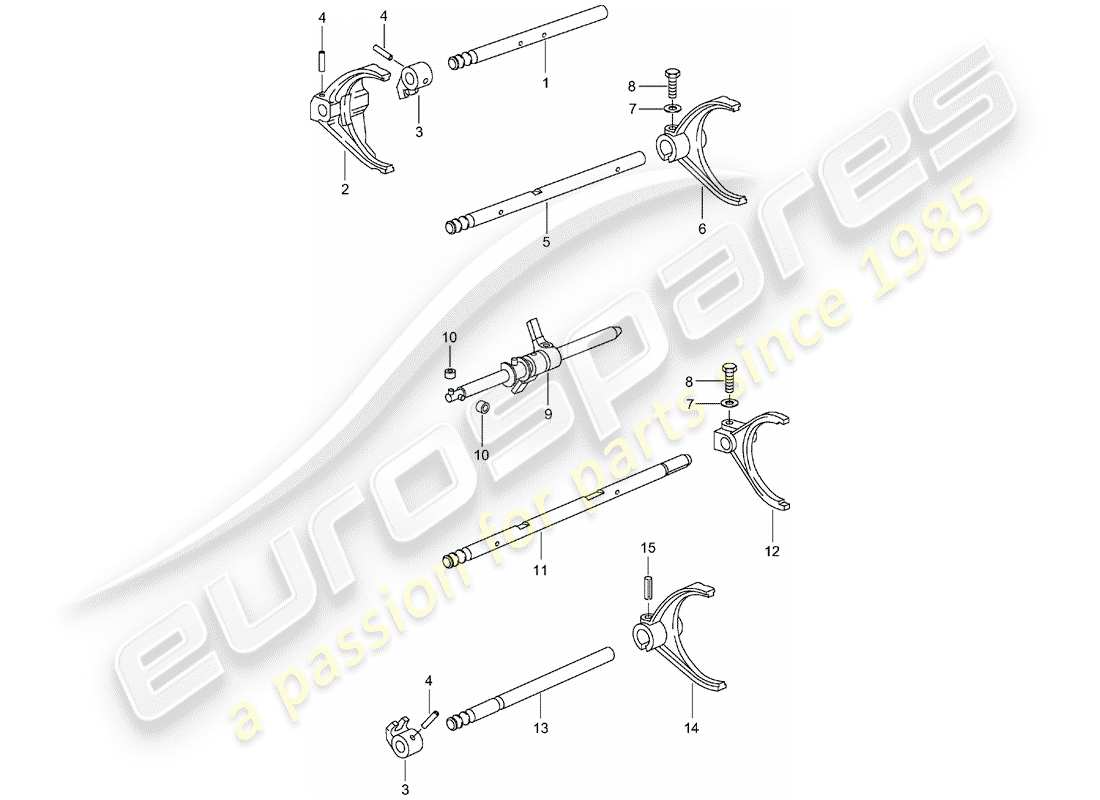 porsche 996 t/gt2 (2003) selector shaft parts diagram