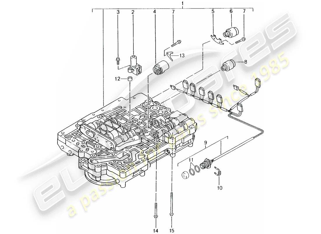 porsche boxster 986 (2002) tiptronic - - valve body - solenoid valve - pressure regulator parts diagram