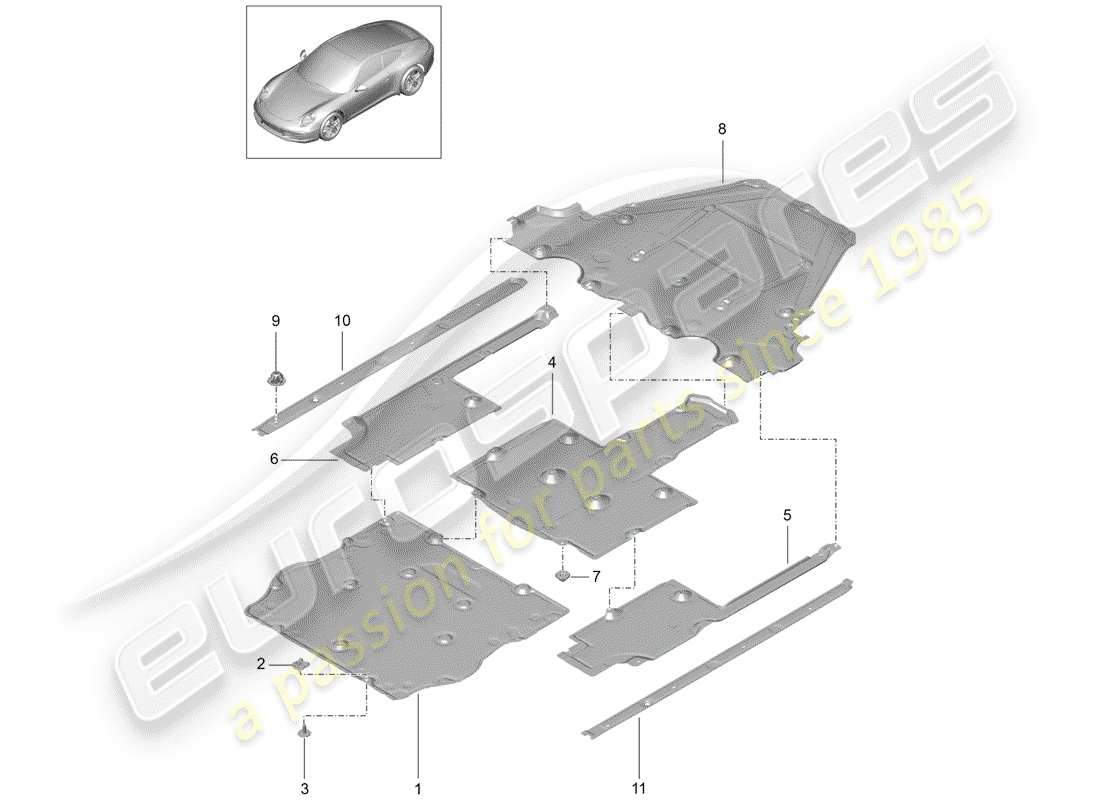 porsche 991 (2012) underbody lining part diagram