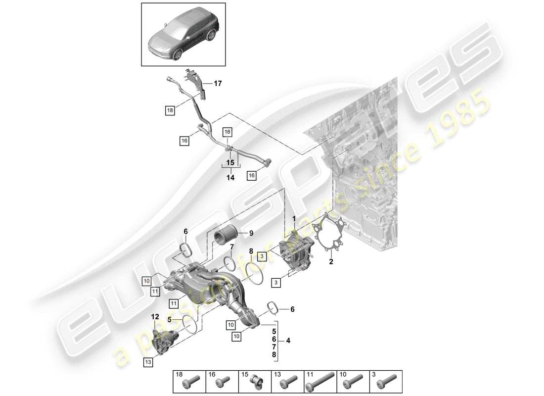 porsche cayenne e3 (2018) water pump parts diagram