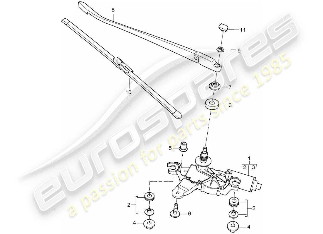 porsche 997 (2005) rear window wiper part diagram