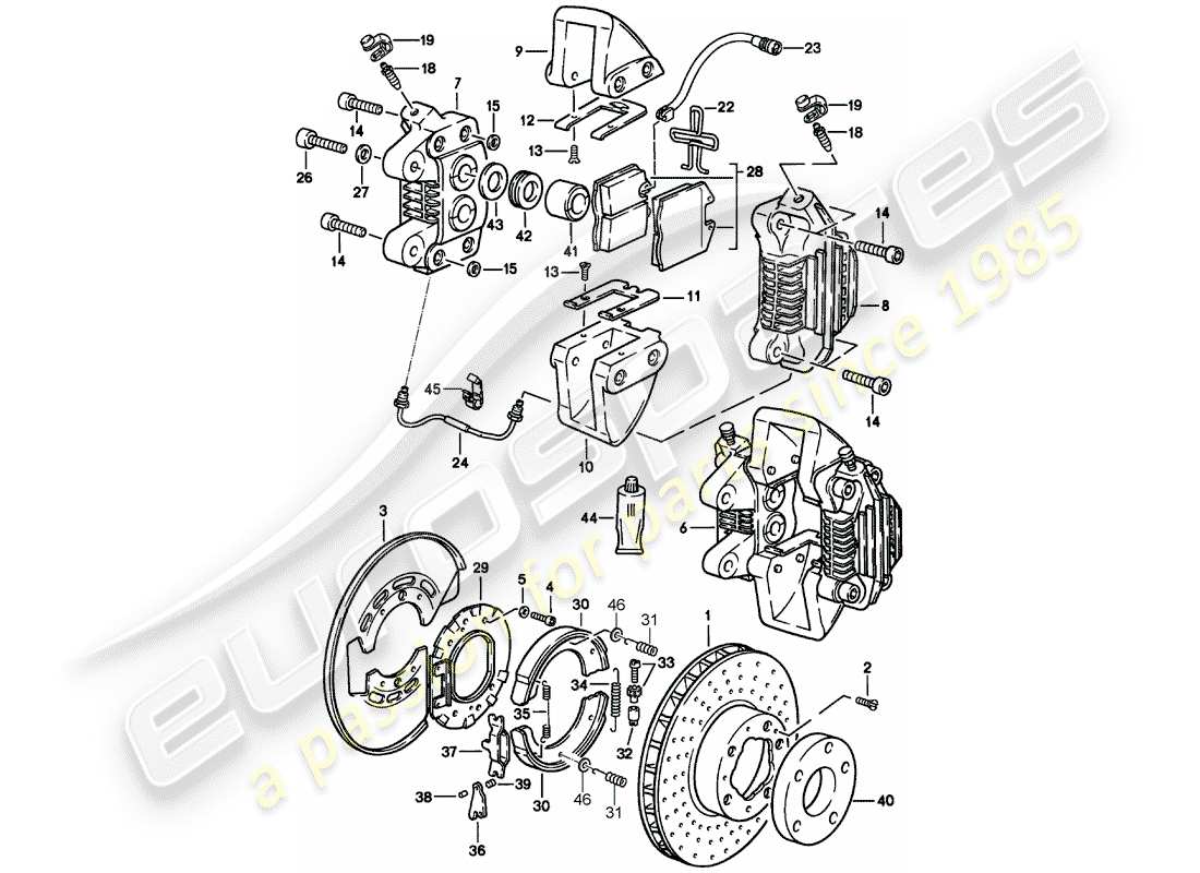 porsche 911 (1987) brake - rear axle part diagram