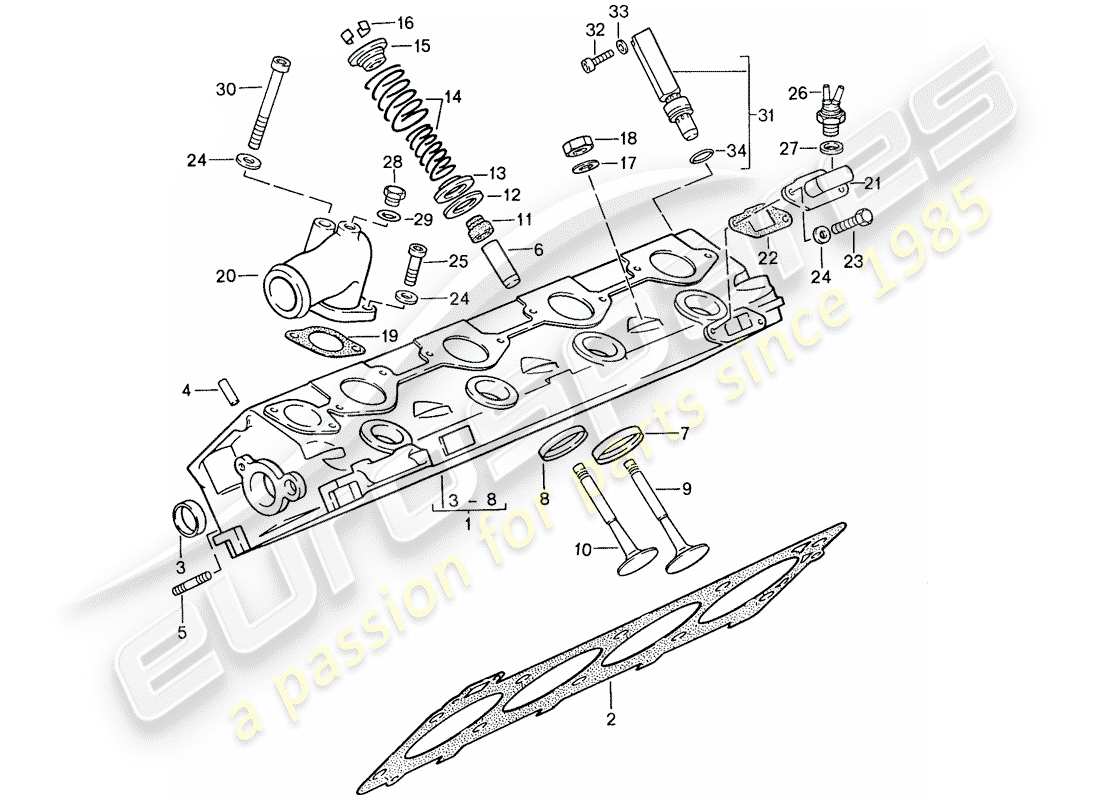 porsche 944 (1989) cylinder head - valves part diagram