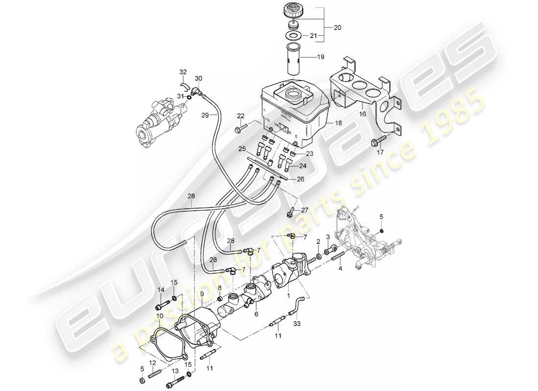 porsche carrera gt (2004) brake master cylinder - brake booster - reservoir for - brake fluid parts diagram