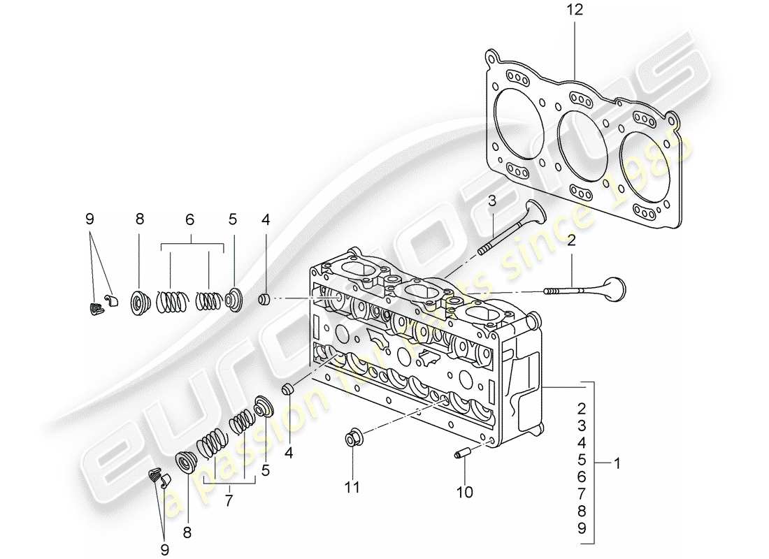 porsche 997 t/gt2 (2009) cylinder head parts diagram