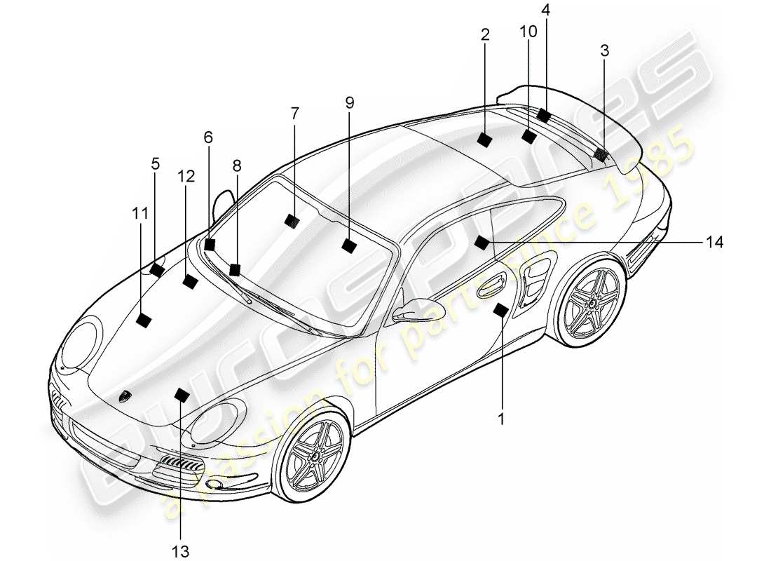 porsche 997 t/gt2 (2007) signs/notices parts diagram