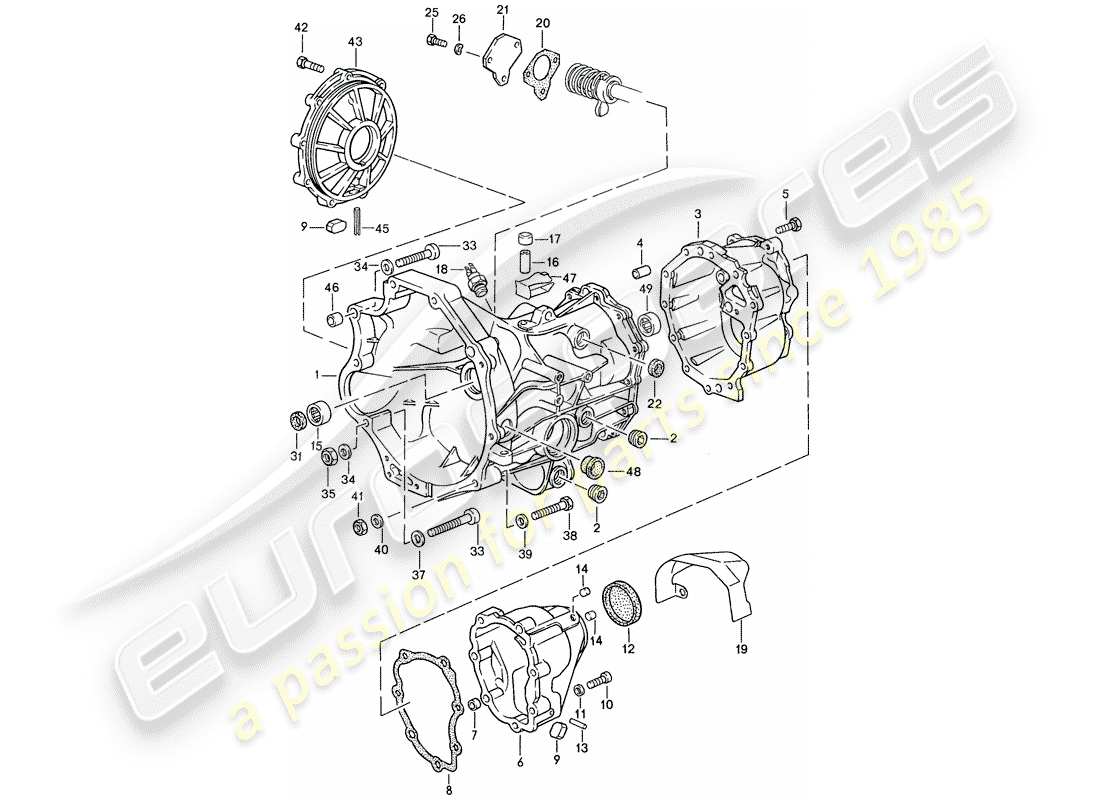 porsche 944 (1989) replacement transmission - transmission case - for - manual gearbox part diagram