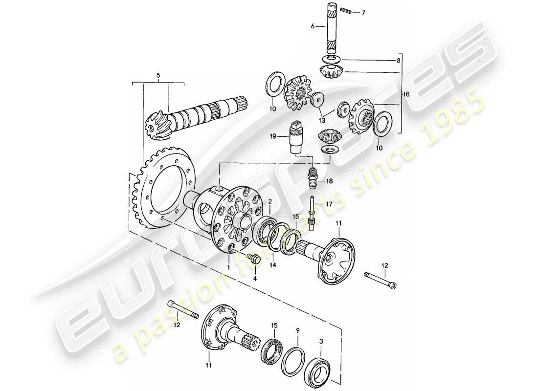 porsche 944 (1986) differential - manual gearbox parts diagram