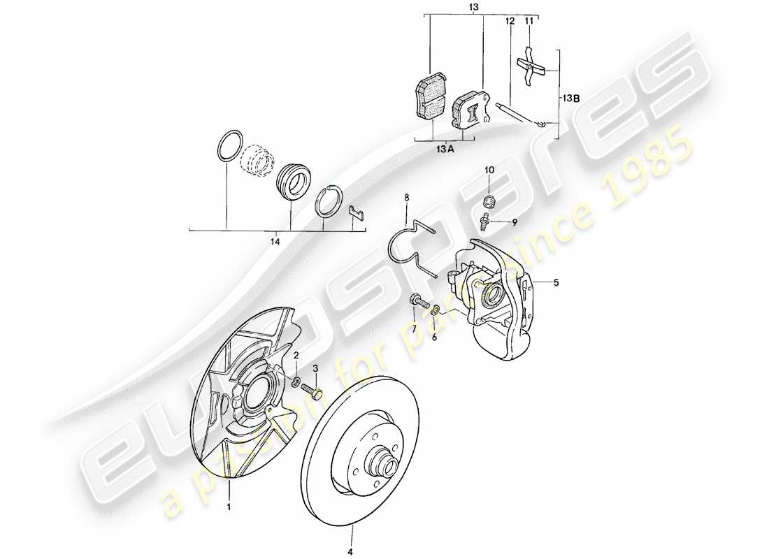 porsche 924 (1984) disc brakes - front axle - d >> - mj 1980 part diagram