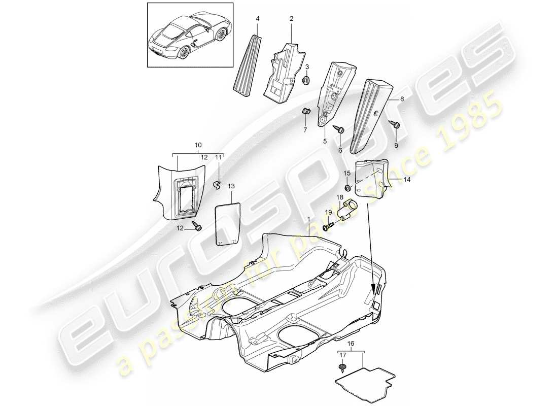 porsche cayman 987 (2012) interior equipment parts diagram