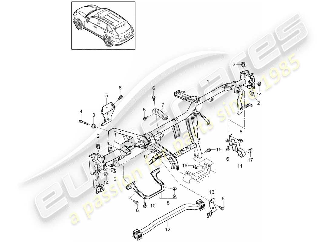 porsche cayenne e2 (2013) retaining frame part diagram