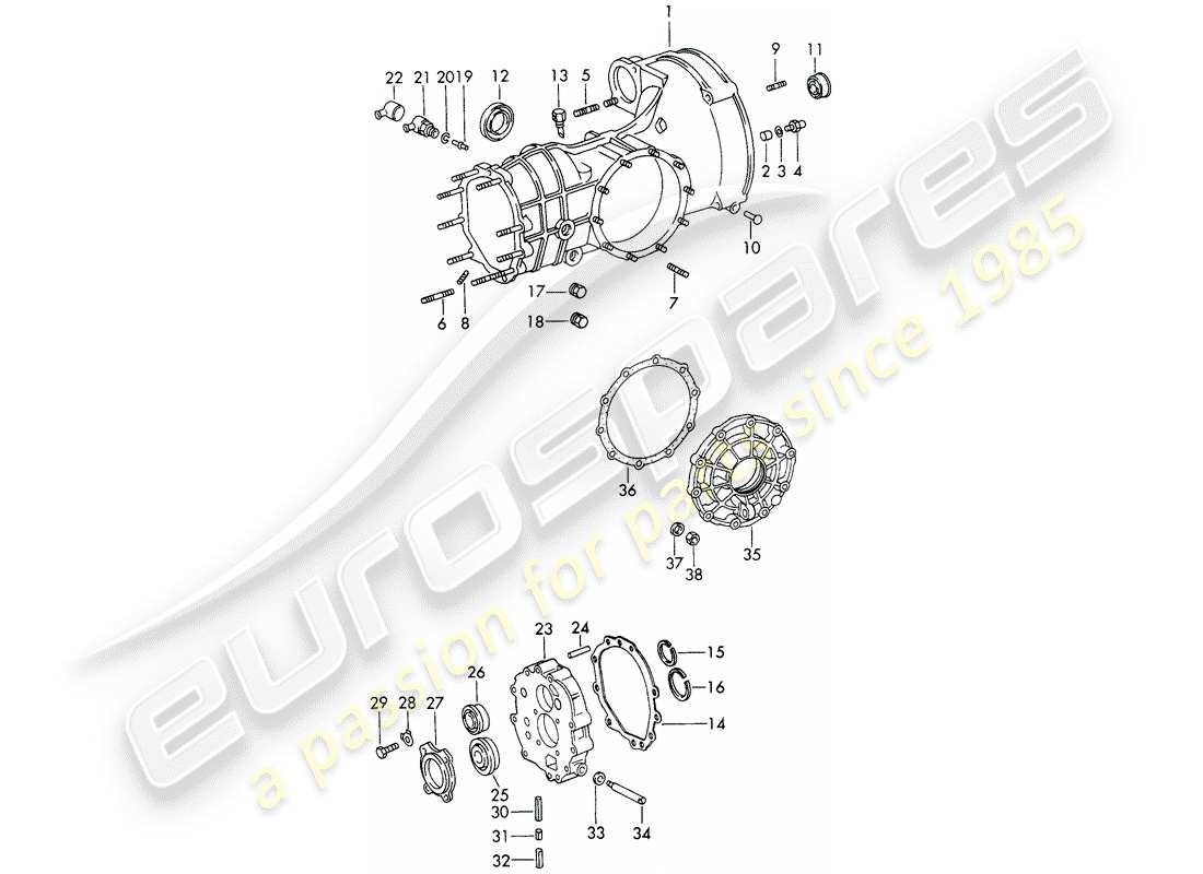 porsche 911/912 (1967) replacement transmission - transmission case - chilled casting part diagram