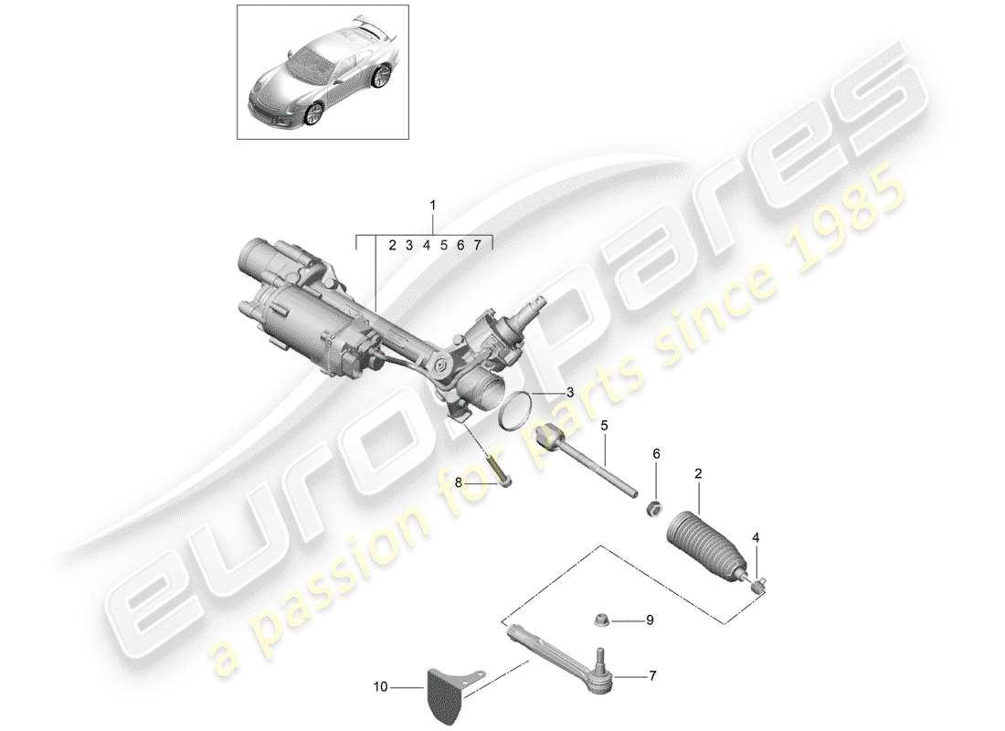 porsche 991r/gt3/rs (2014) steering gear part diagram