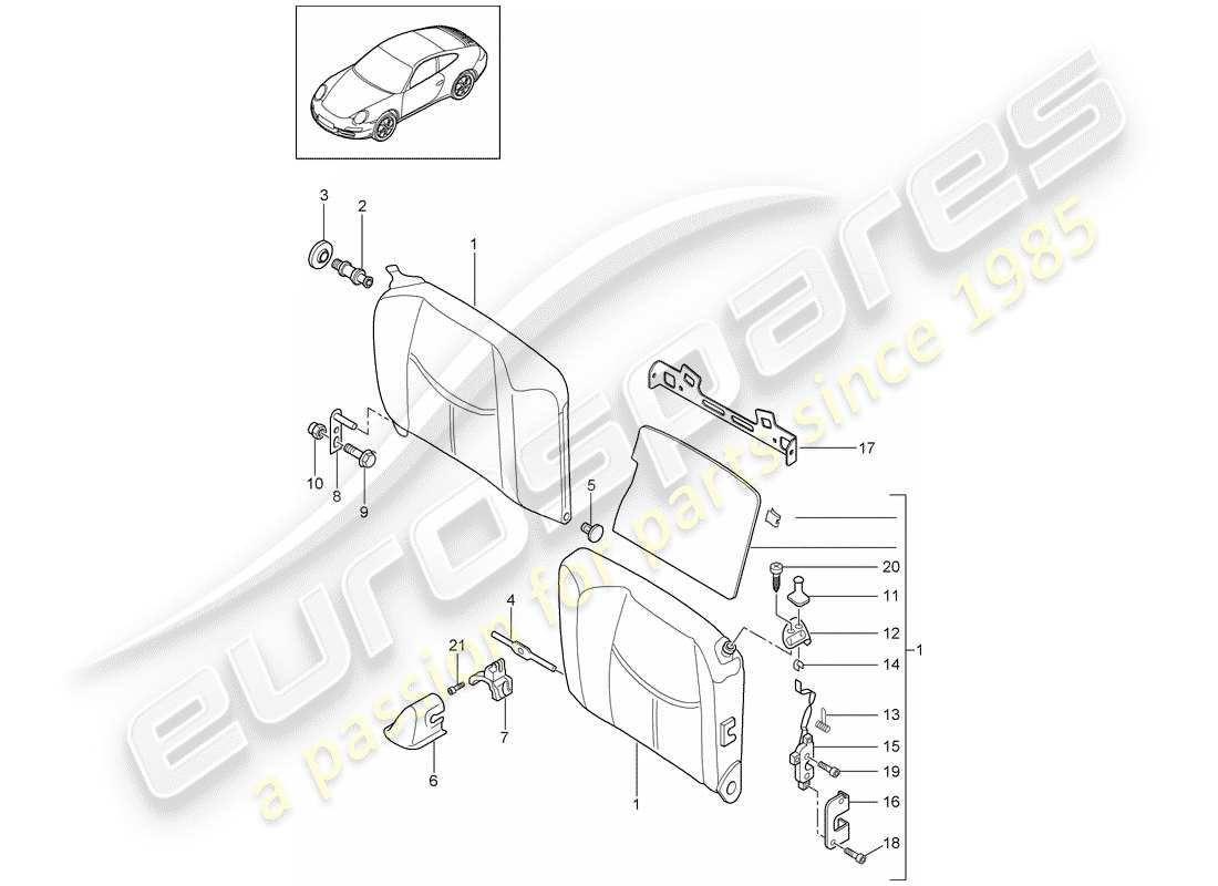 porsche 997 gen. 2 (2010) emergency seat backrest parts diagram