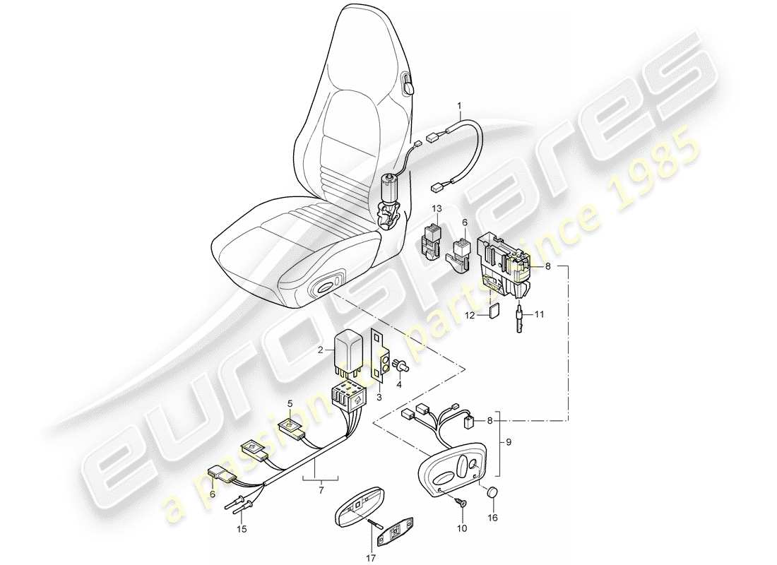 porsche 996 (2004) wiring harnesses - switch - comfort seat parts diagram