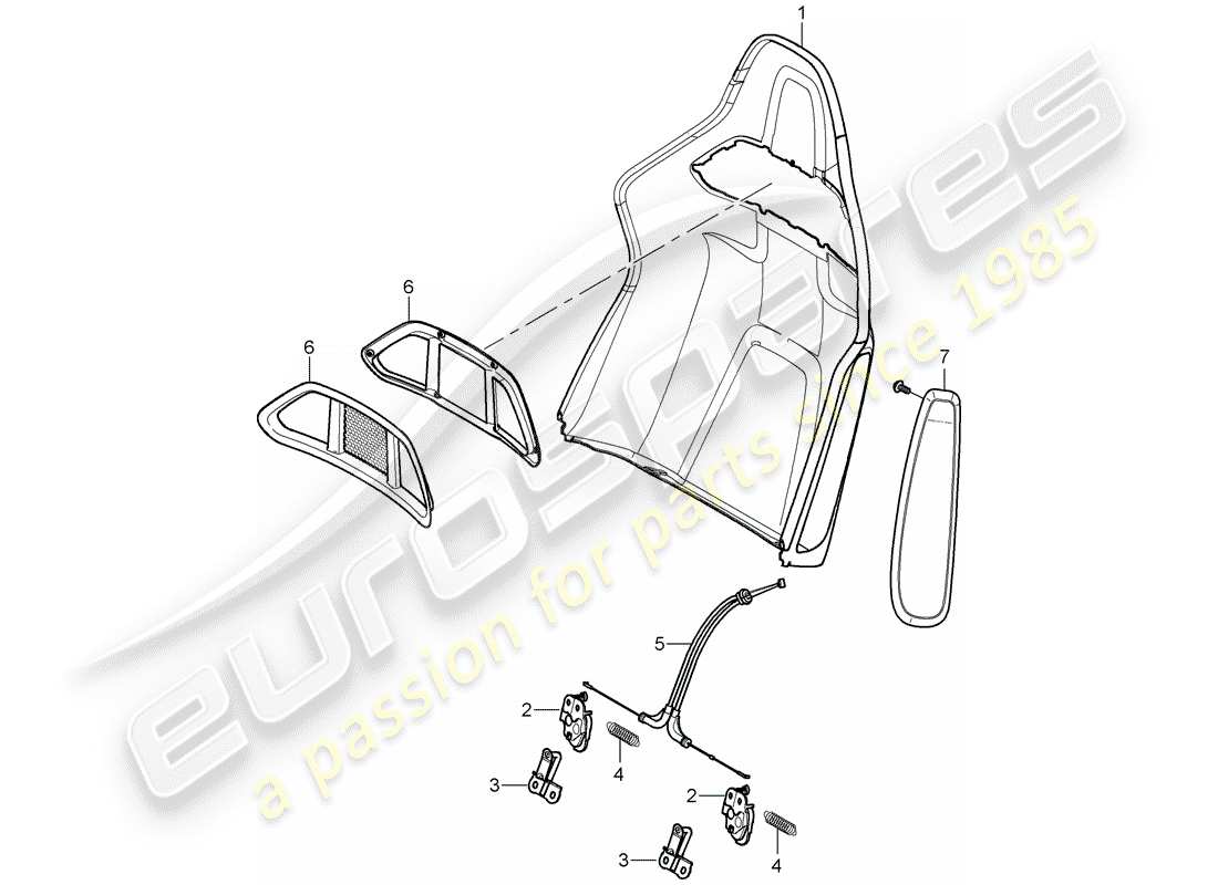 porsche 997 t/gt2 (2009) backrest shell parts diagram