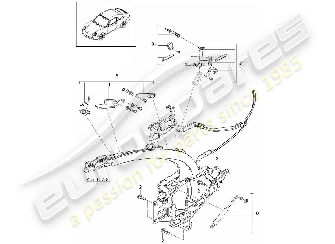 porsche 997 gen. 2 (2009) top frame parts diagram