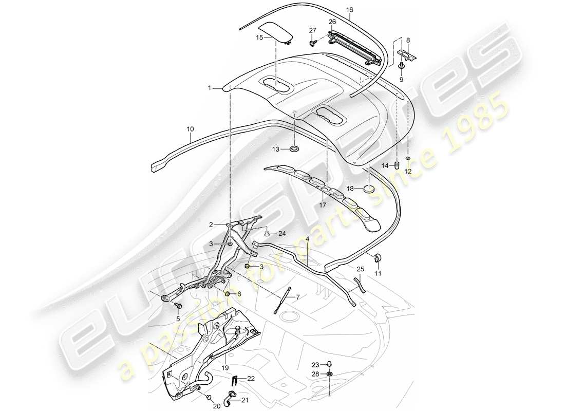 porsche 997 gen. 2 (2012) top stowage box parts diagram