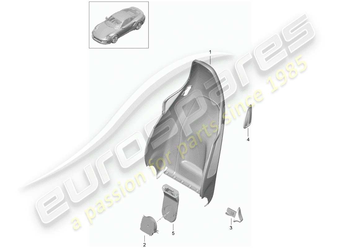 porsche 991 turbo (2019) backrest shell parts diagram