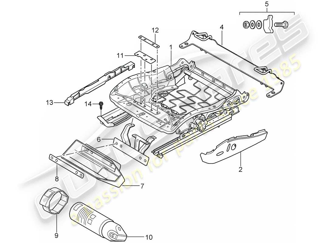 porsche 997 t/gt2 (2007) seat frame part diagram