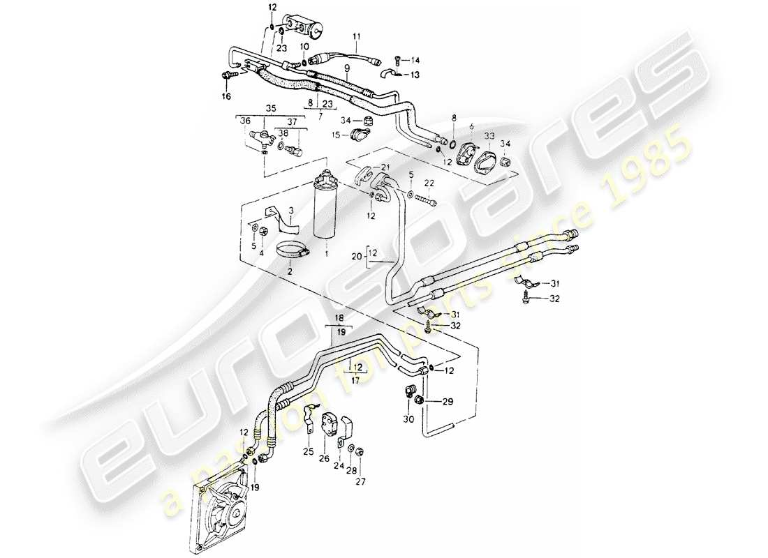 porsche 964 (1990) refrigerant circuit parts diagram