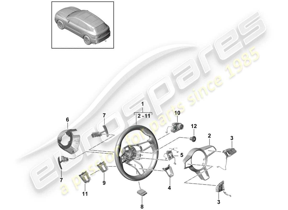 porsche cayenne e3 (2019) steering wheel part diagram