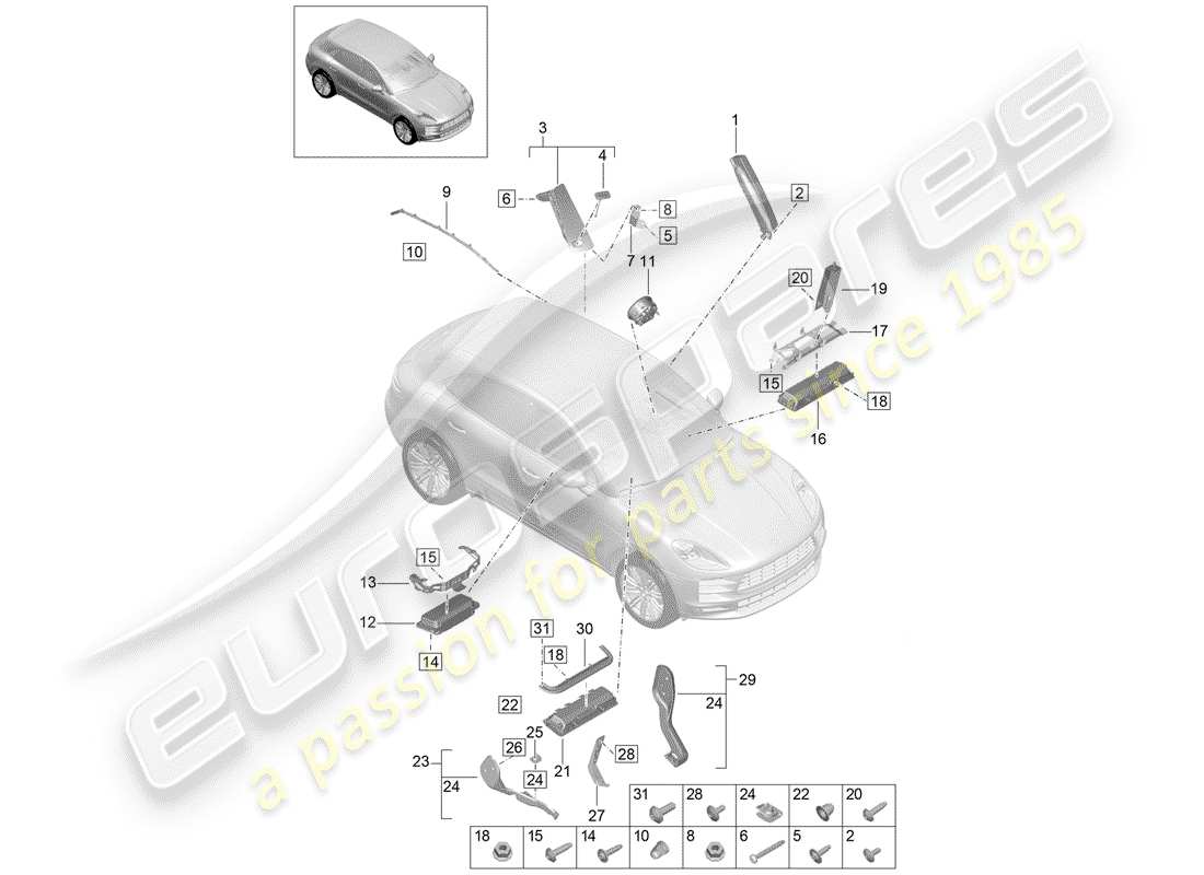porsche macan (2019) airbag parts diagram