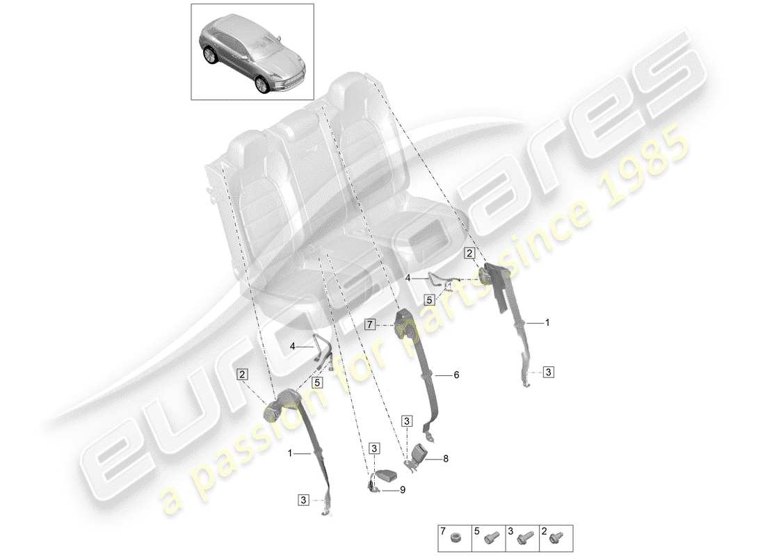porsche macan (2019) three-point seat belt part diagram