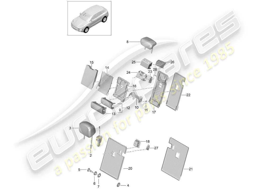 porsche macan (2014) backrest release parts diagram
