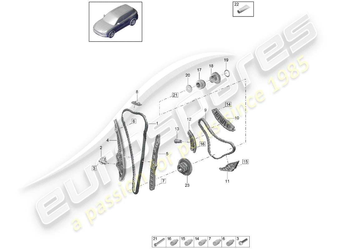 porsche cayenne e3 (2019) timing chain part diagram