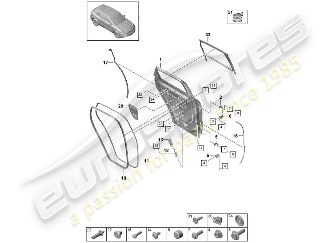 porsche cayenne e3 (2019) door shell parts diagram