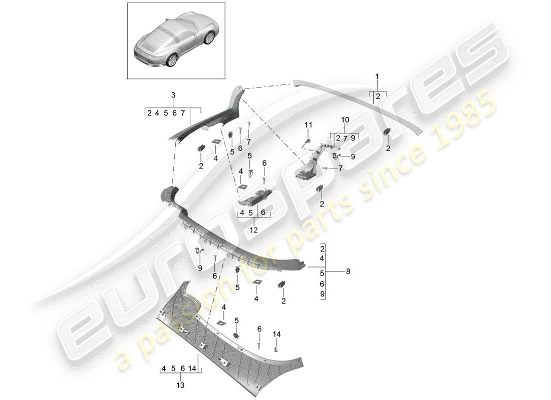 porsche 991 gen. 2 (2019) trims part diagram