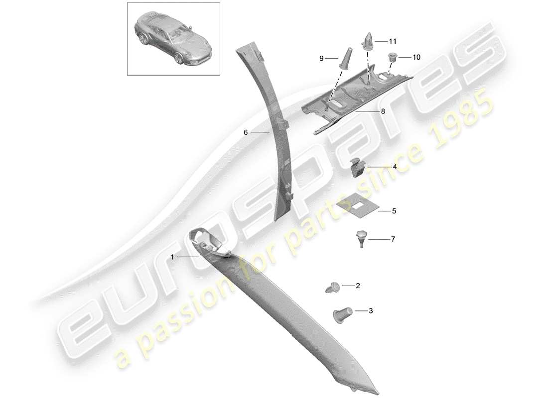 porsche 991 turbo (2014) a-pillar parts diagram