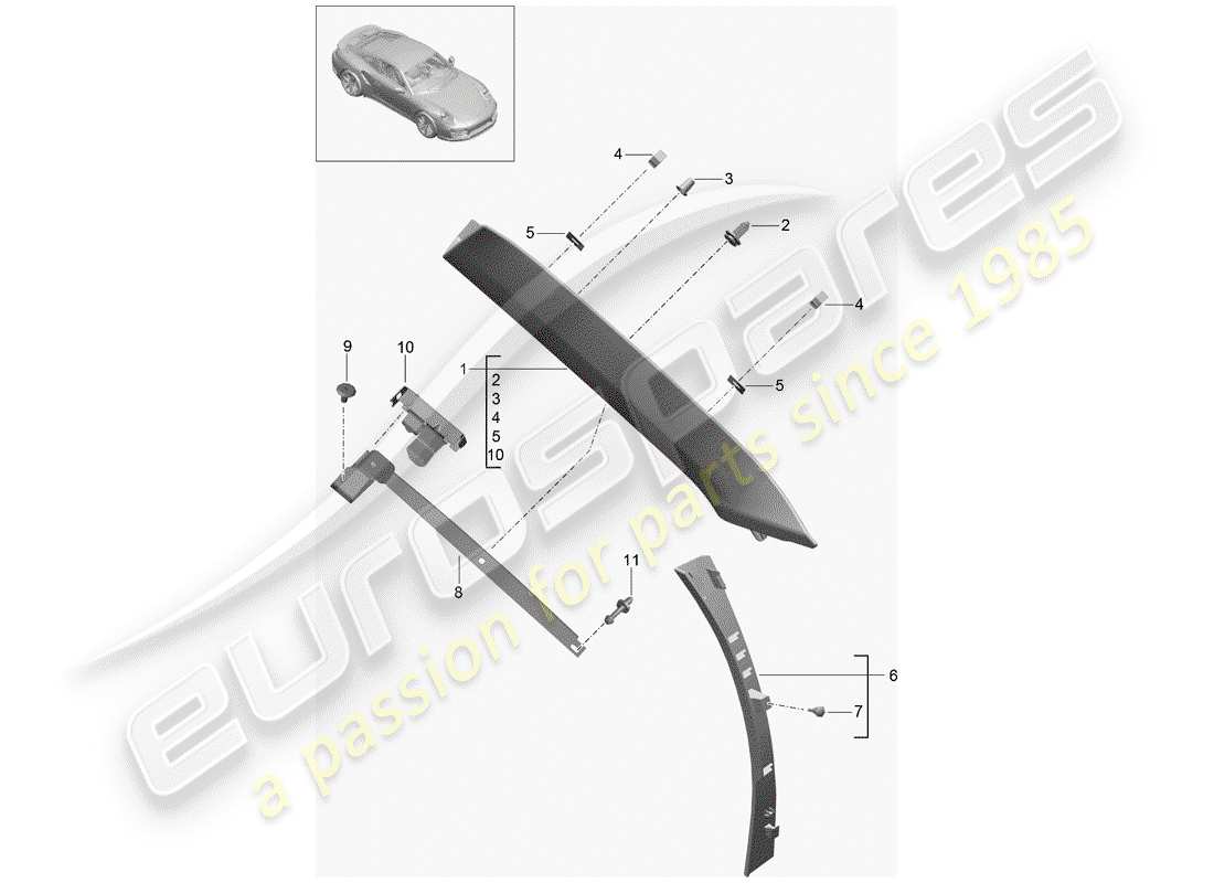 porsche 991 turbo (2014) a-pillar parts diagram