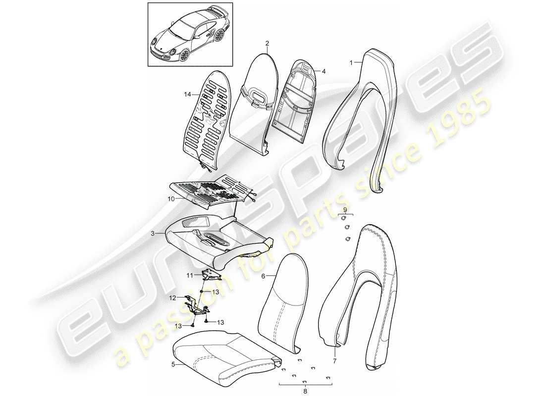 porsche 997 t/gt2 (2007) foam part part diagram