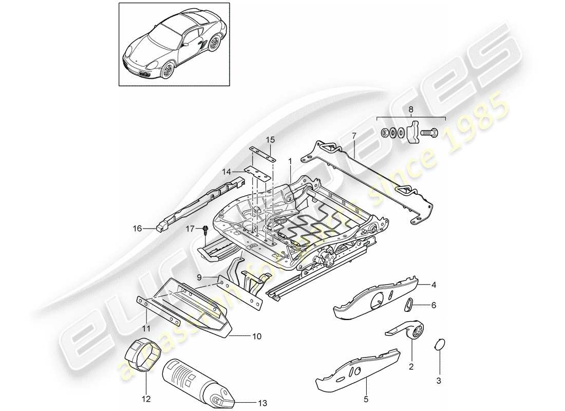 porsche cayman 987 (2012) seat frame part diagram