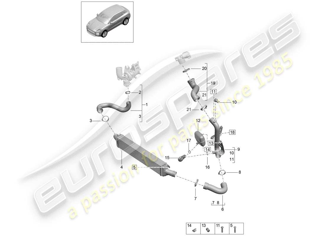 porsche macan (2020) charge air cooler part diagram