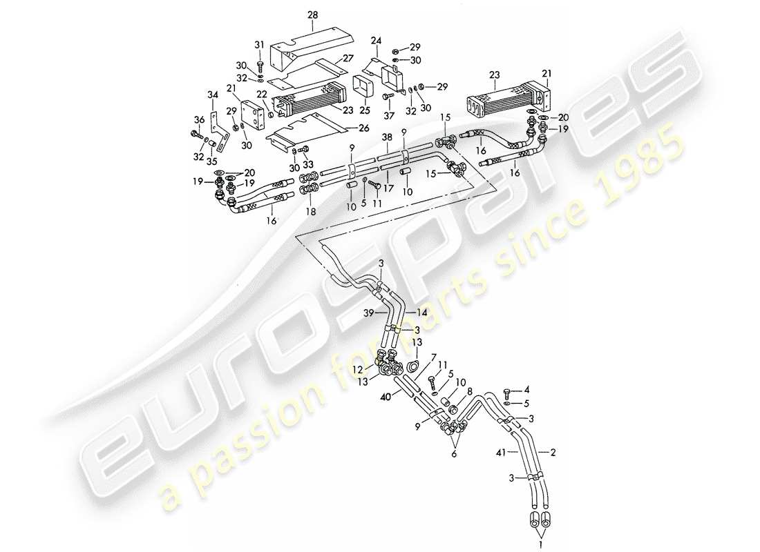 porsche 356b/356c (1961) oil pipe - oil cooler part diagram