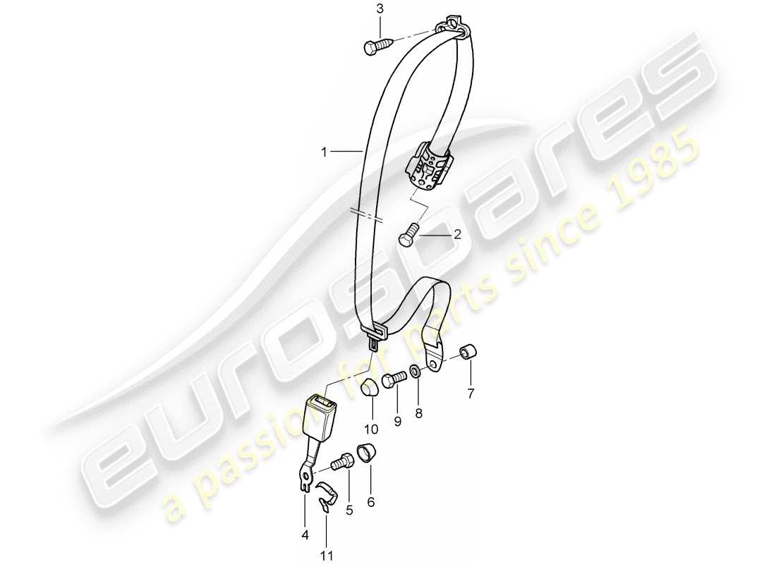porsche 997 t/gt2 (2007) seat belt parts diagram