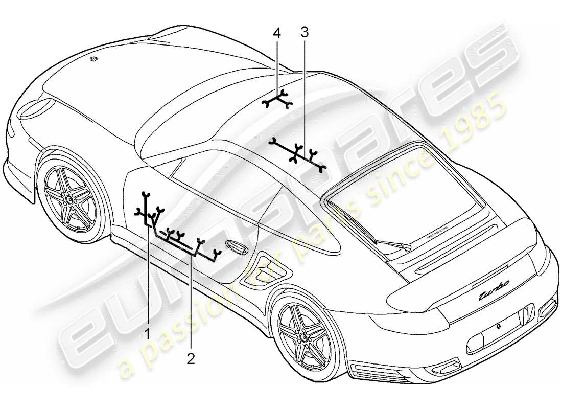 porsche 997 t/gt2 (2007) wiring harnesses part diagram