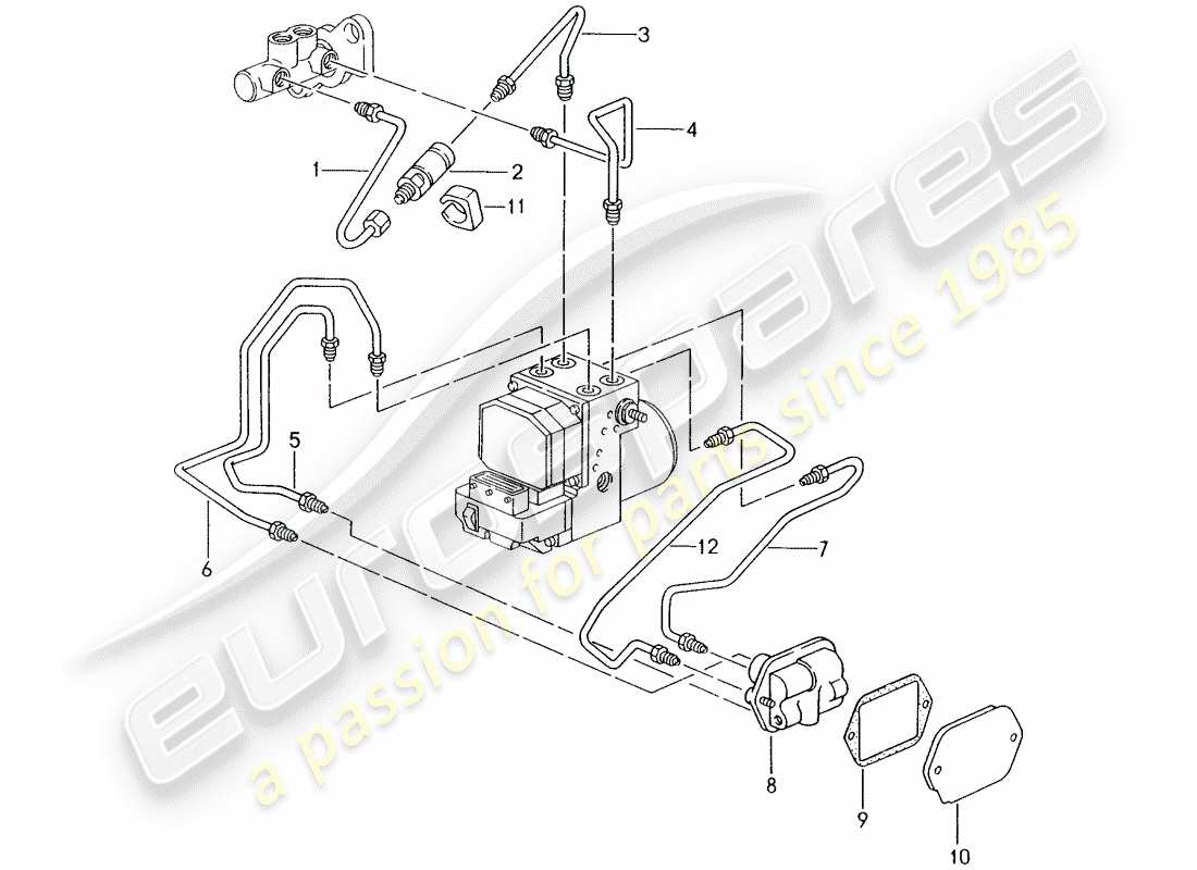 porsche boxster 986 (1999) brake line - front end part diagram