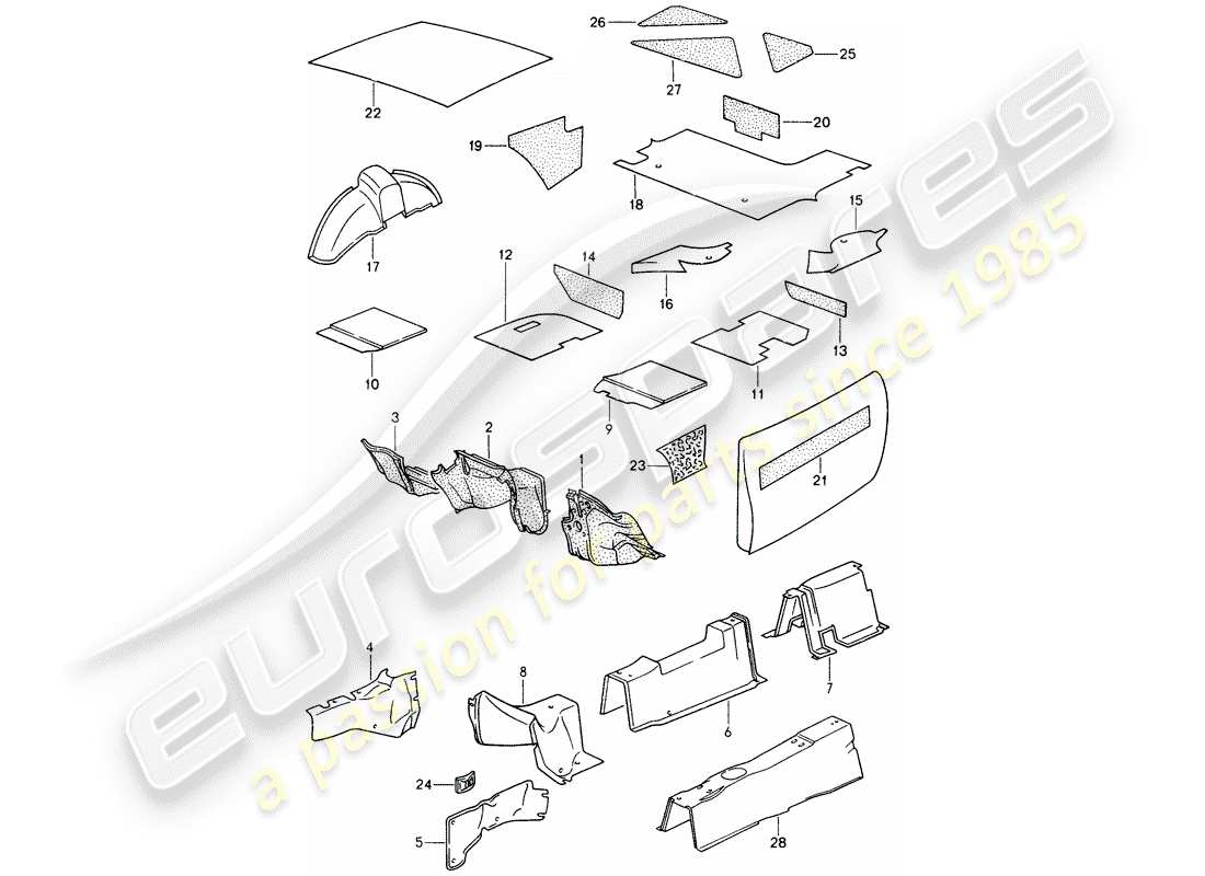 porsche 944 (1989) sound absorber part diagram