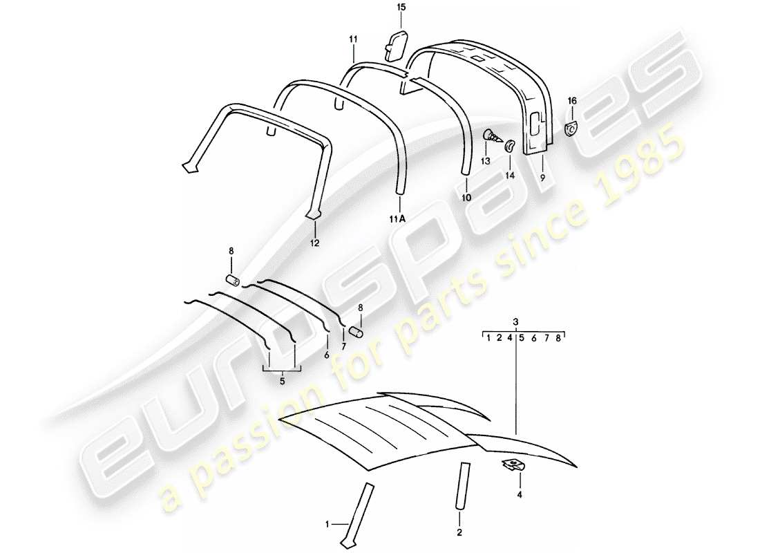 porsche 911 (1983) interior equipment - roof part diagram