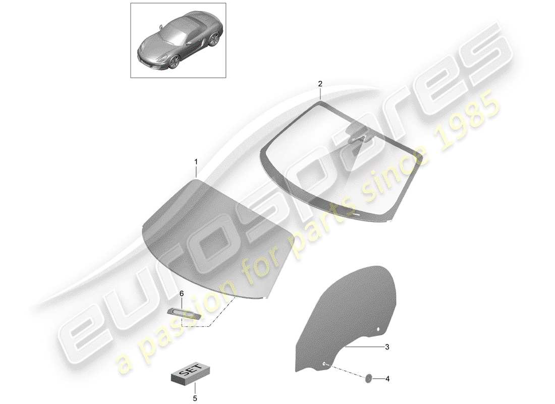 porsche boxster 981 (2013) window glazing parts diagram