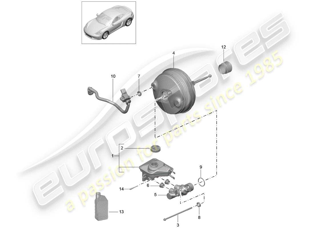 porsche 718 cayman (2018) brake master cylinder parts diagram