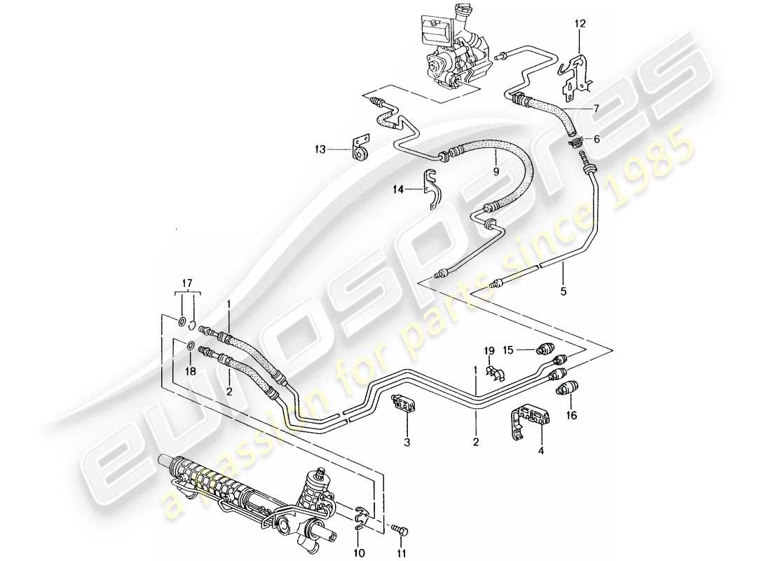 porsche boxster 986 (2004) power steering - hydraulic line part diagram